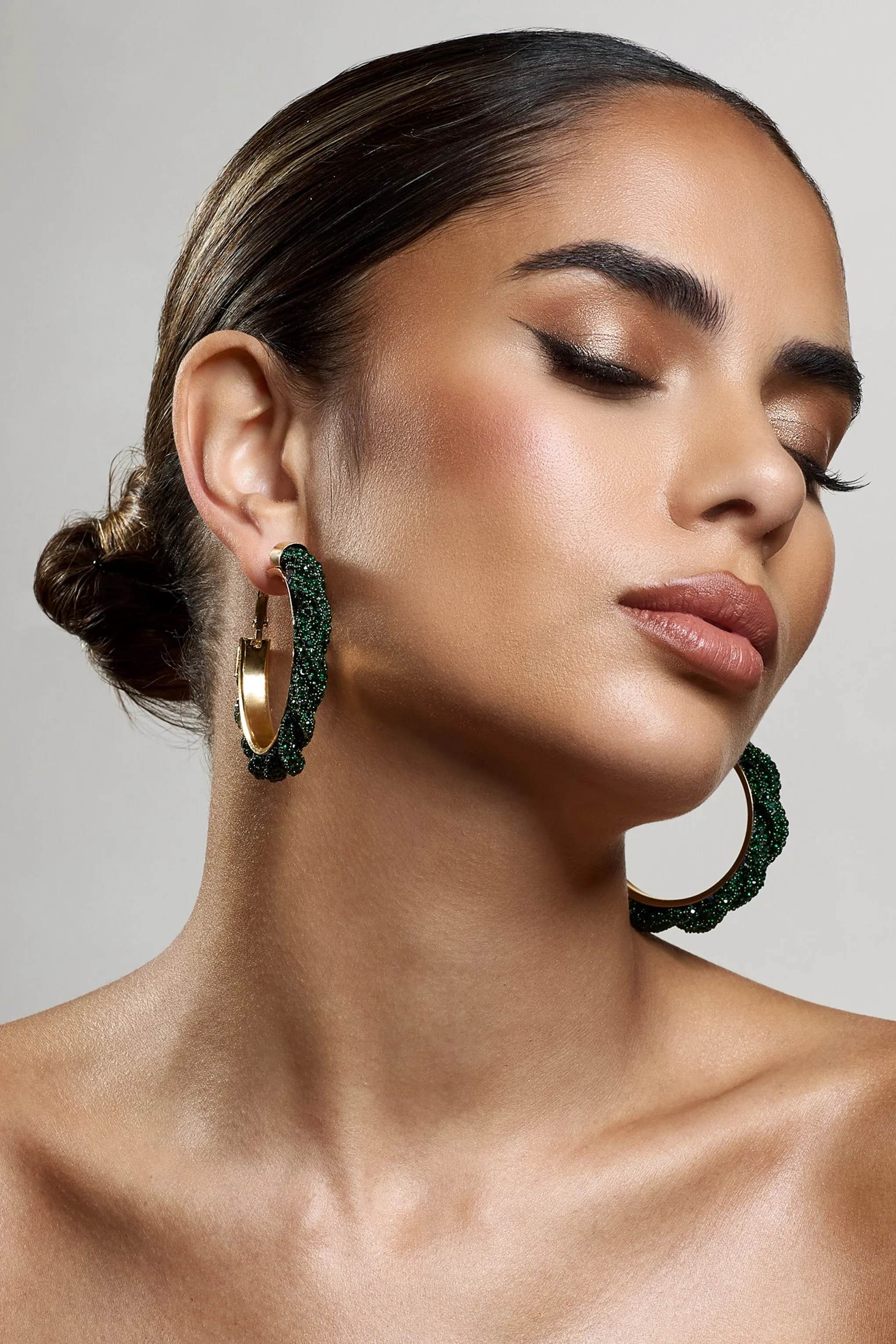 Forest | Green Diamante Hoop Earrings