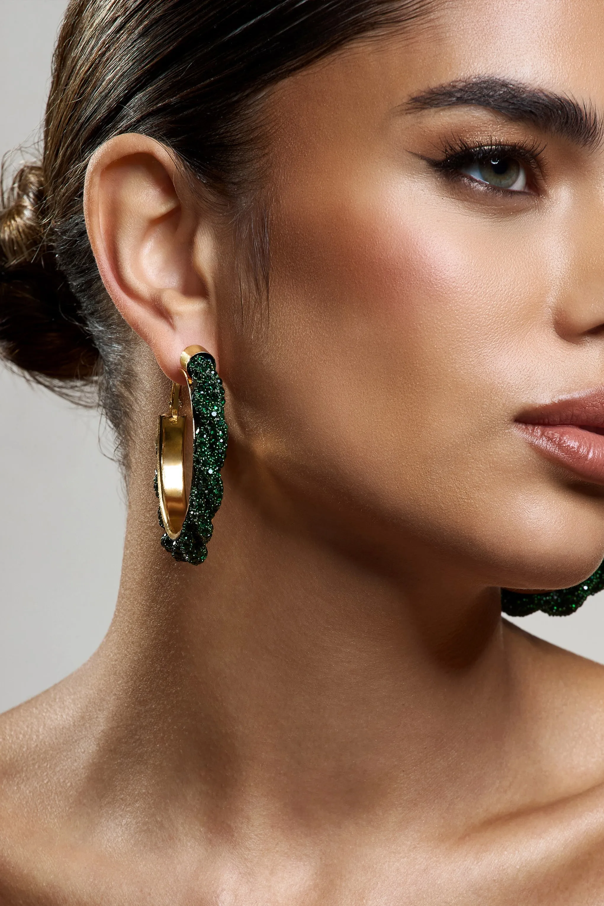 Forest | Green Diamante Hoop Earrings