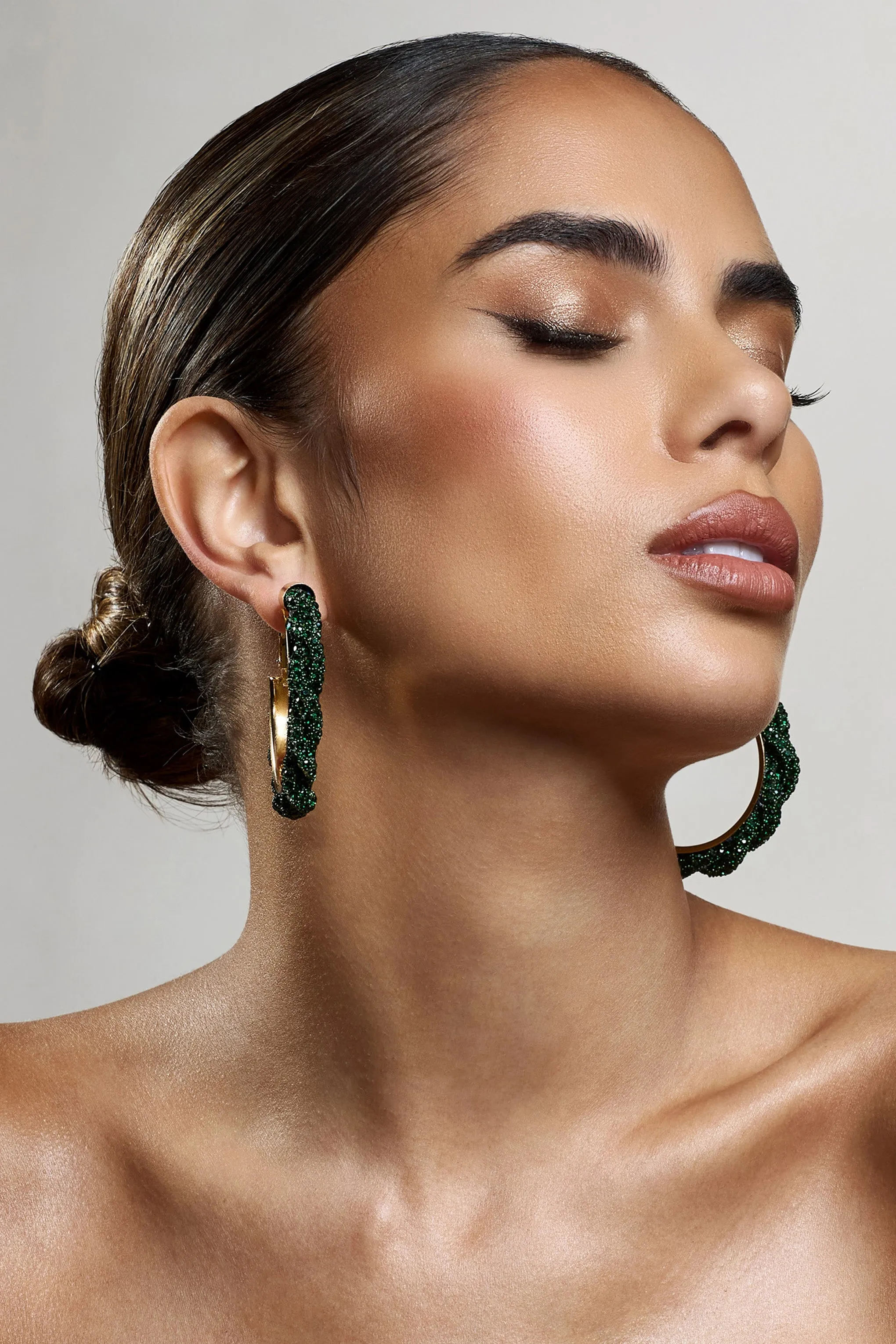 Forest | Green Diamante Hoop Earrings