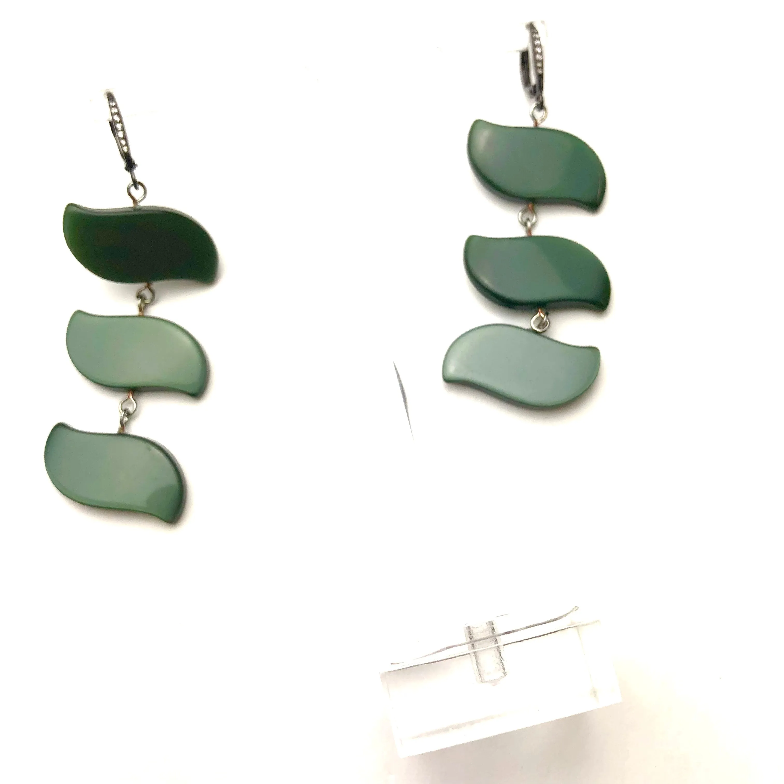 Forest Green Bling Swish Moonglow Statement Earrings *