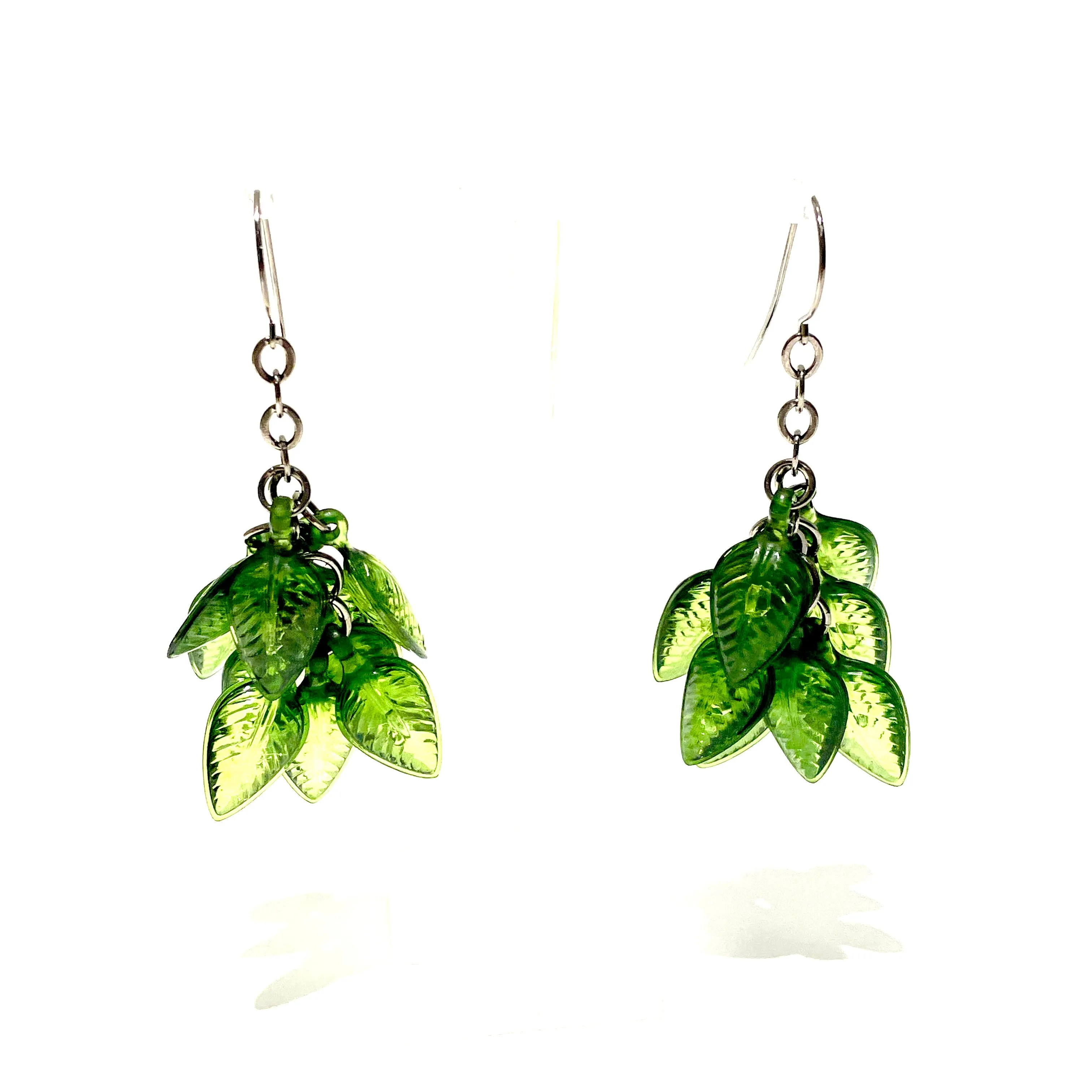 Forest Green Leaf Cluster Drop Earrings