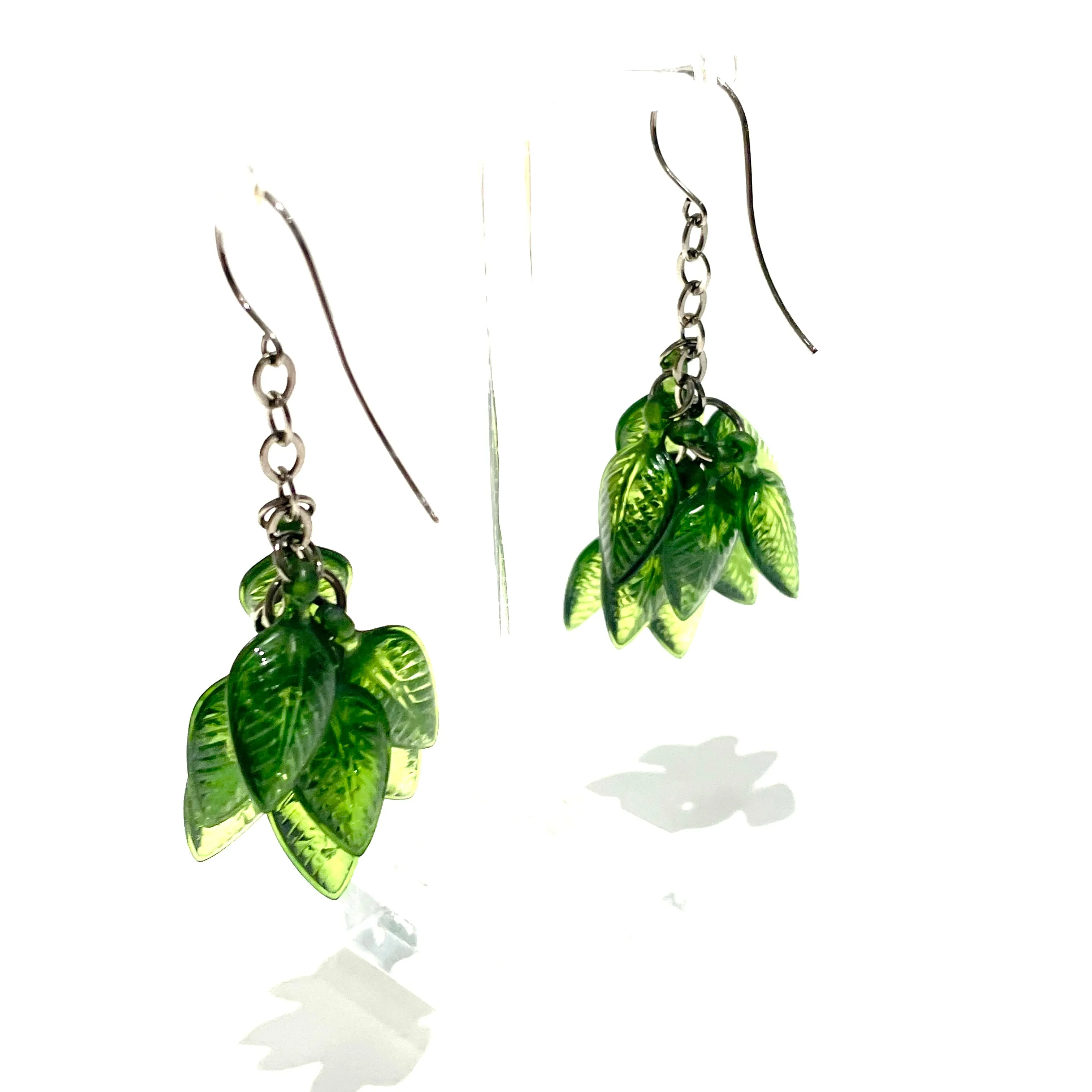 Forest Green Leaf Cluster Drop Earrings