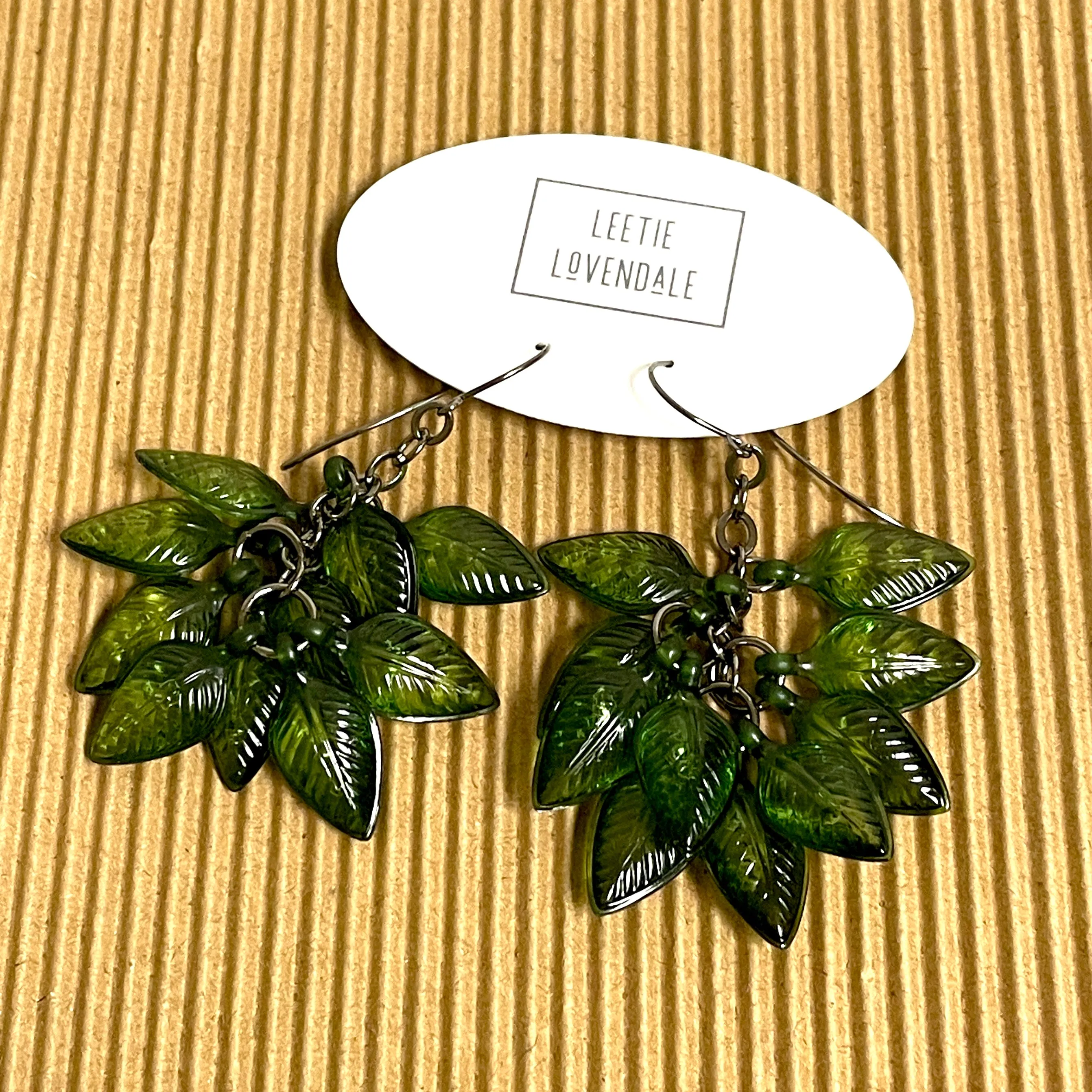 Forest Green Leaf Cluster Drop Earrings