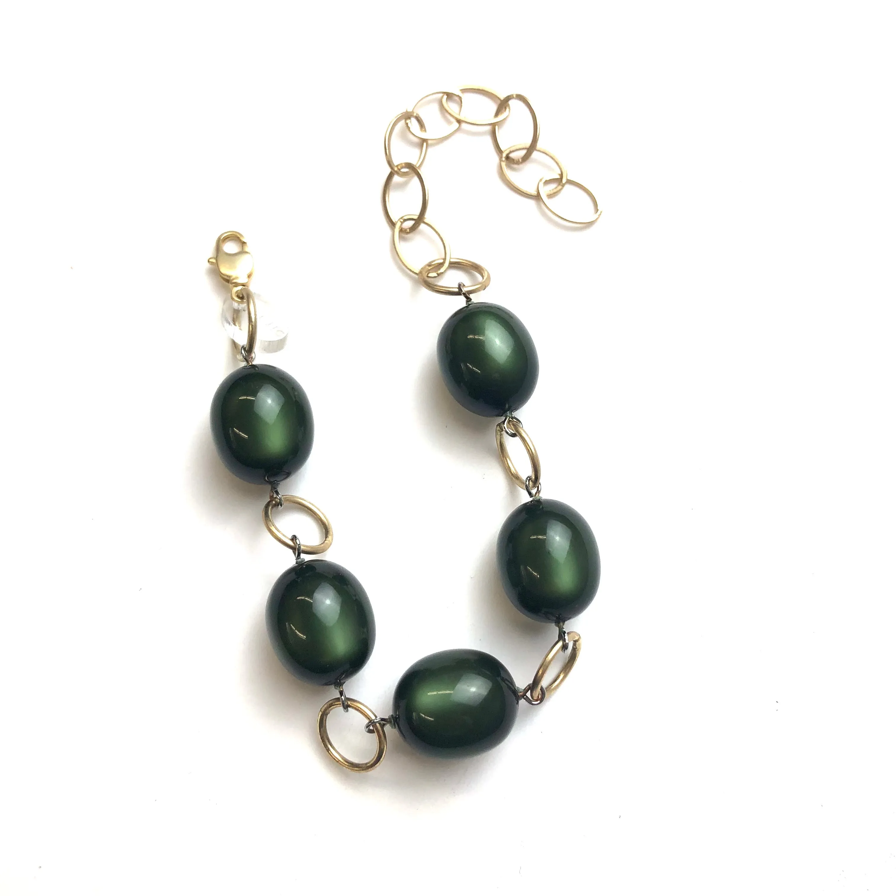 Forest Green Moonglow & Gold Bubble Stations Bracelet