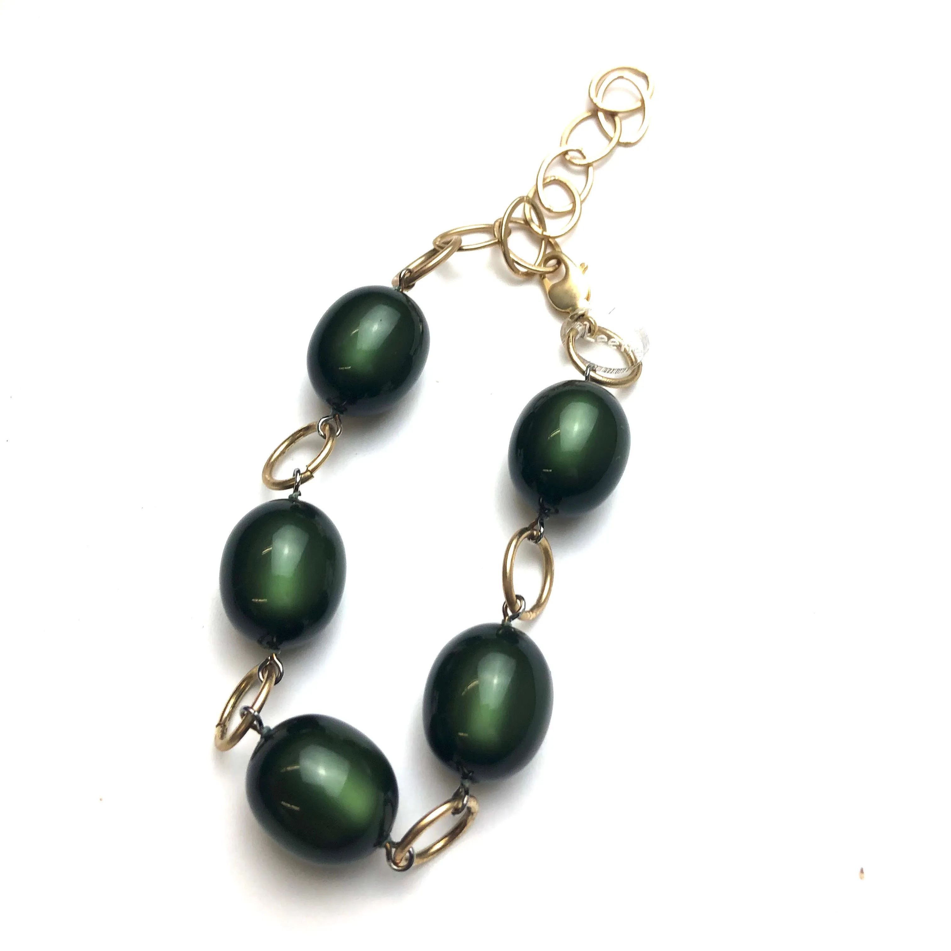 Forest Green Moonglow & Gold Bubble Stations Bracelet