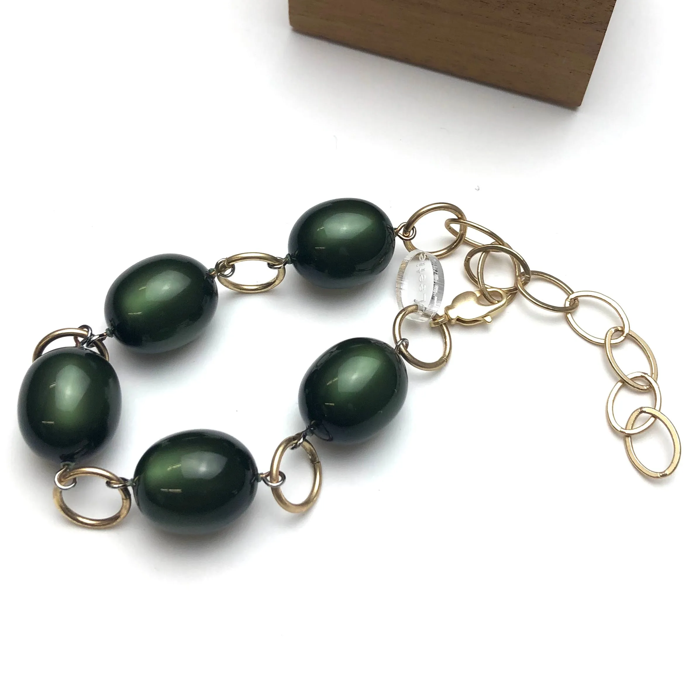 Forest Green Moonglow & Gold Bubble Stations Bracelet