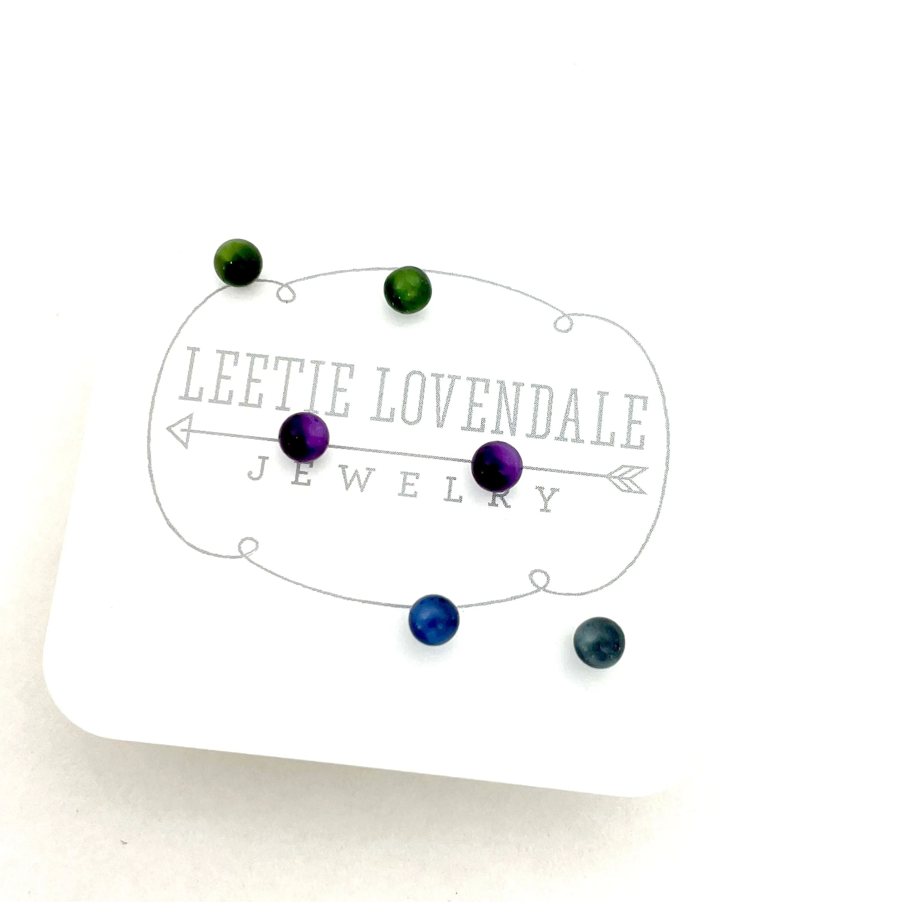 Forest Green Purple and Gray Moonglow Tiny Studs Earrings Set