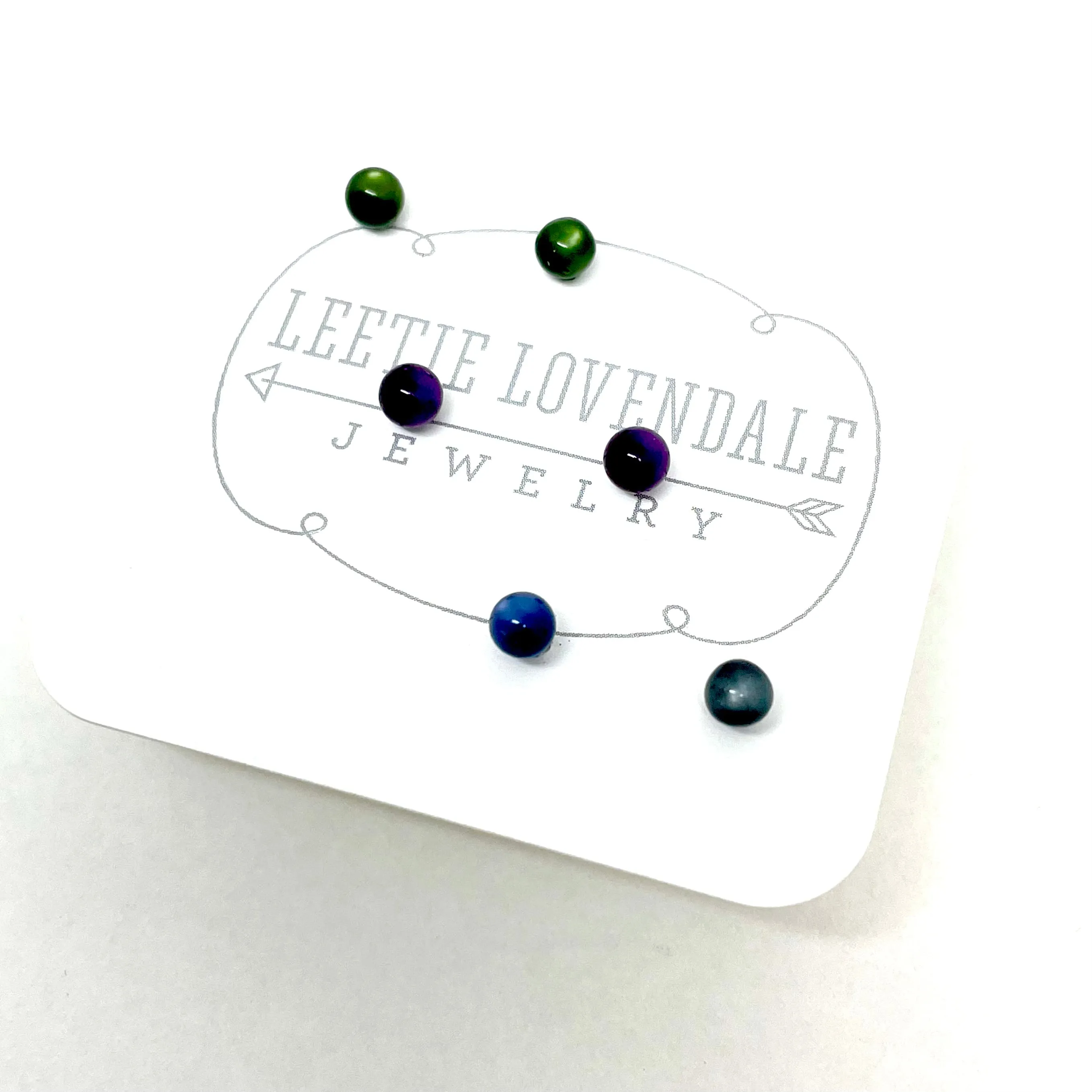 Forest Green Purple and Gray Moonglow Tiny Studs Earrings Set