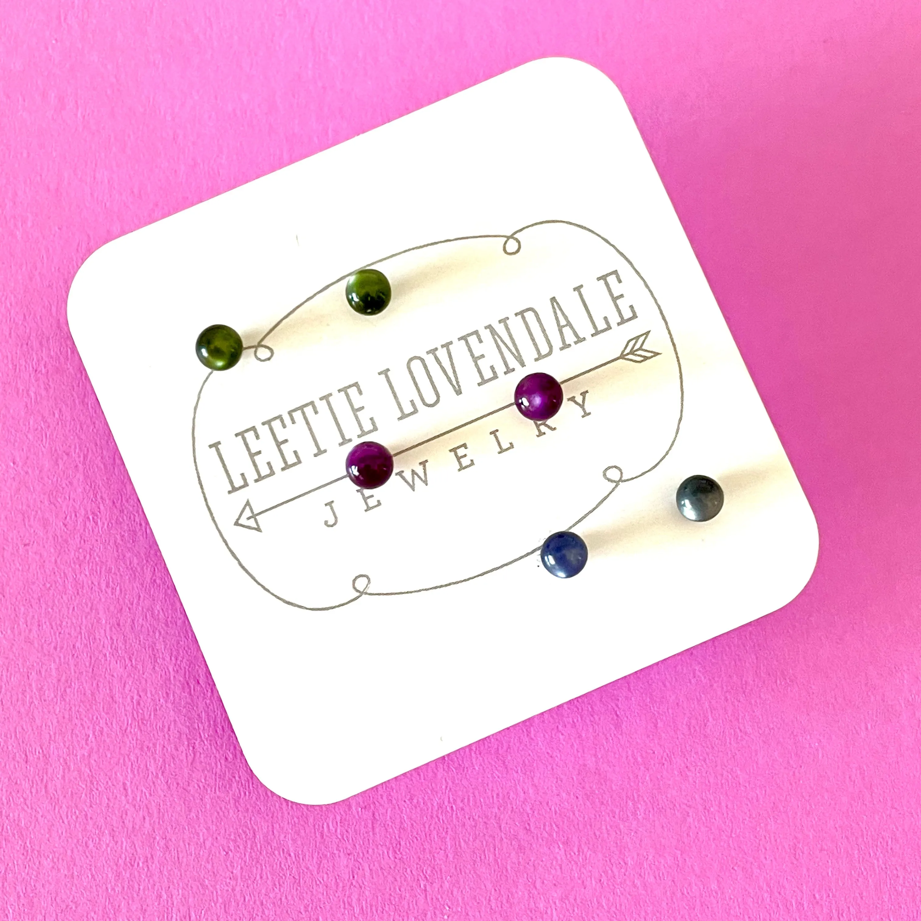 Forest Green Purple and Gray Moonglow Tiny Studs Earrings Set