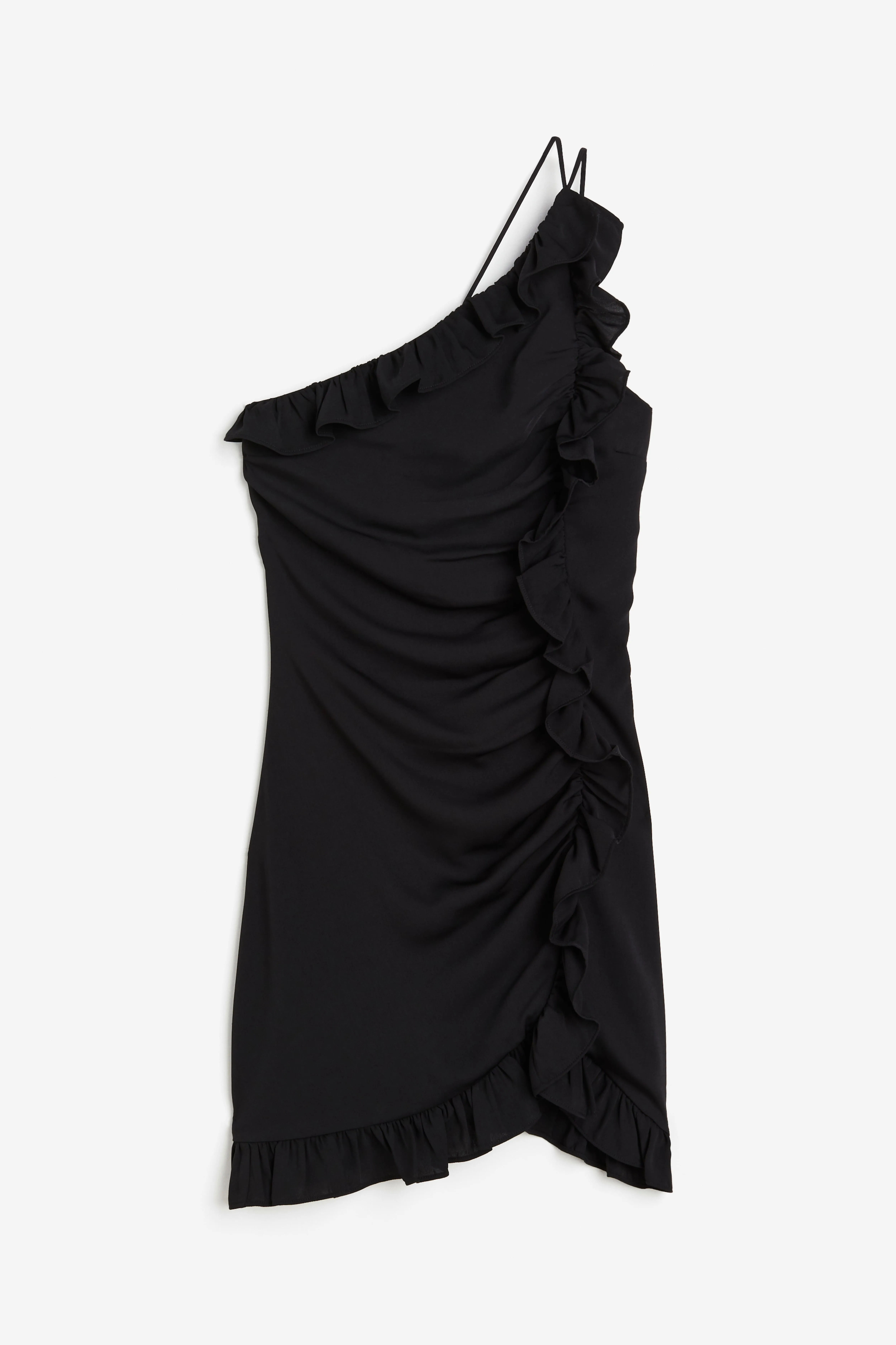 Frill-trimmed one-shoulder dress - Sleeveless - Short - Black - Ladies | H&M GB