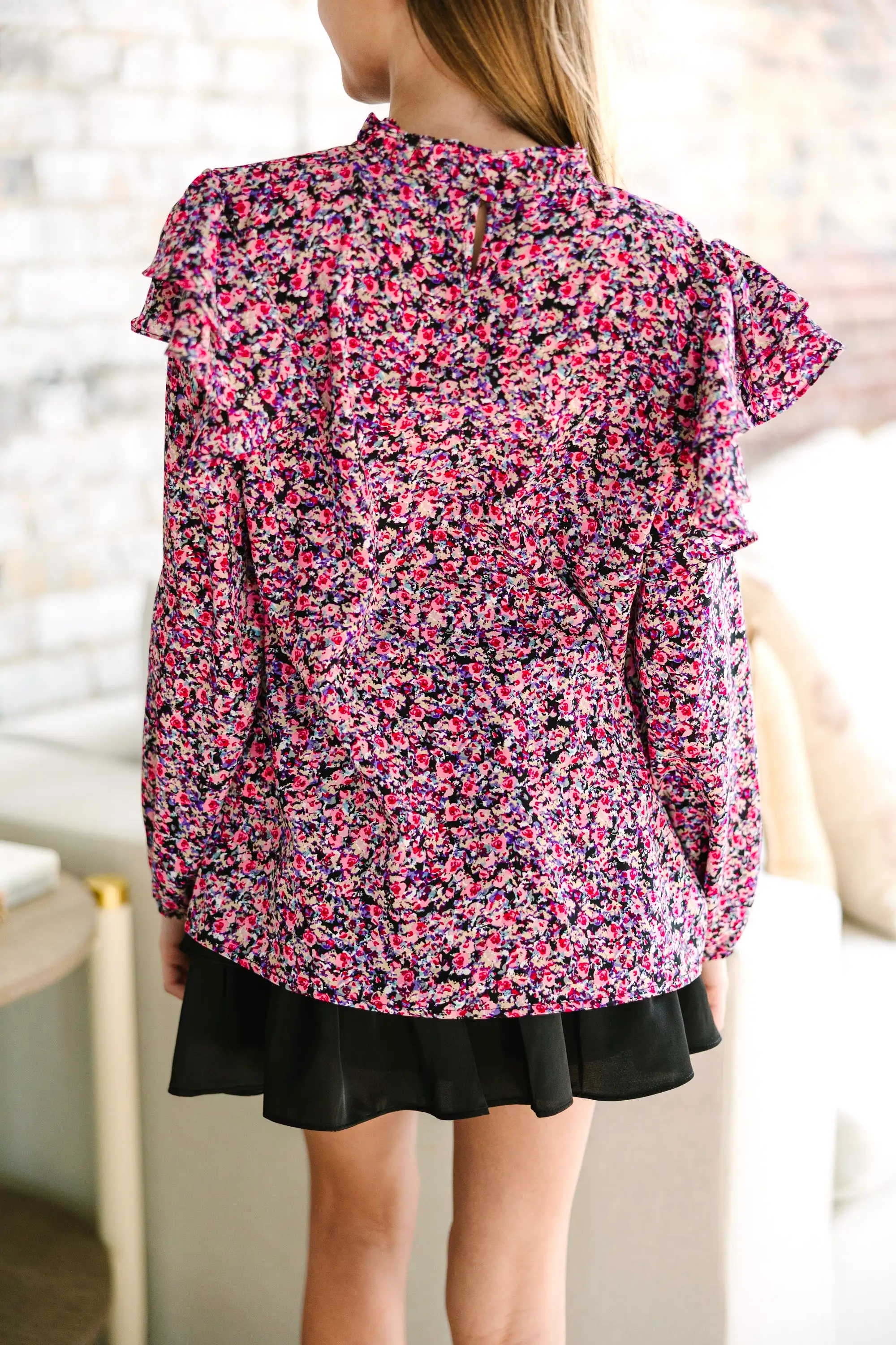 Girls: On My Heart Purple Ditsy Floral L/S Blouse