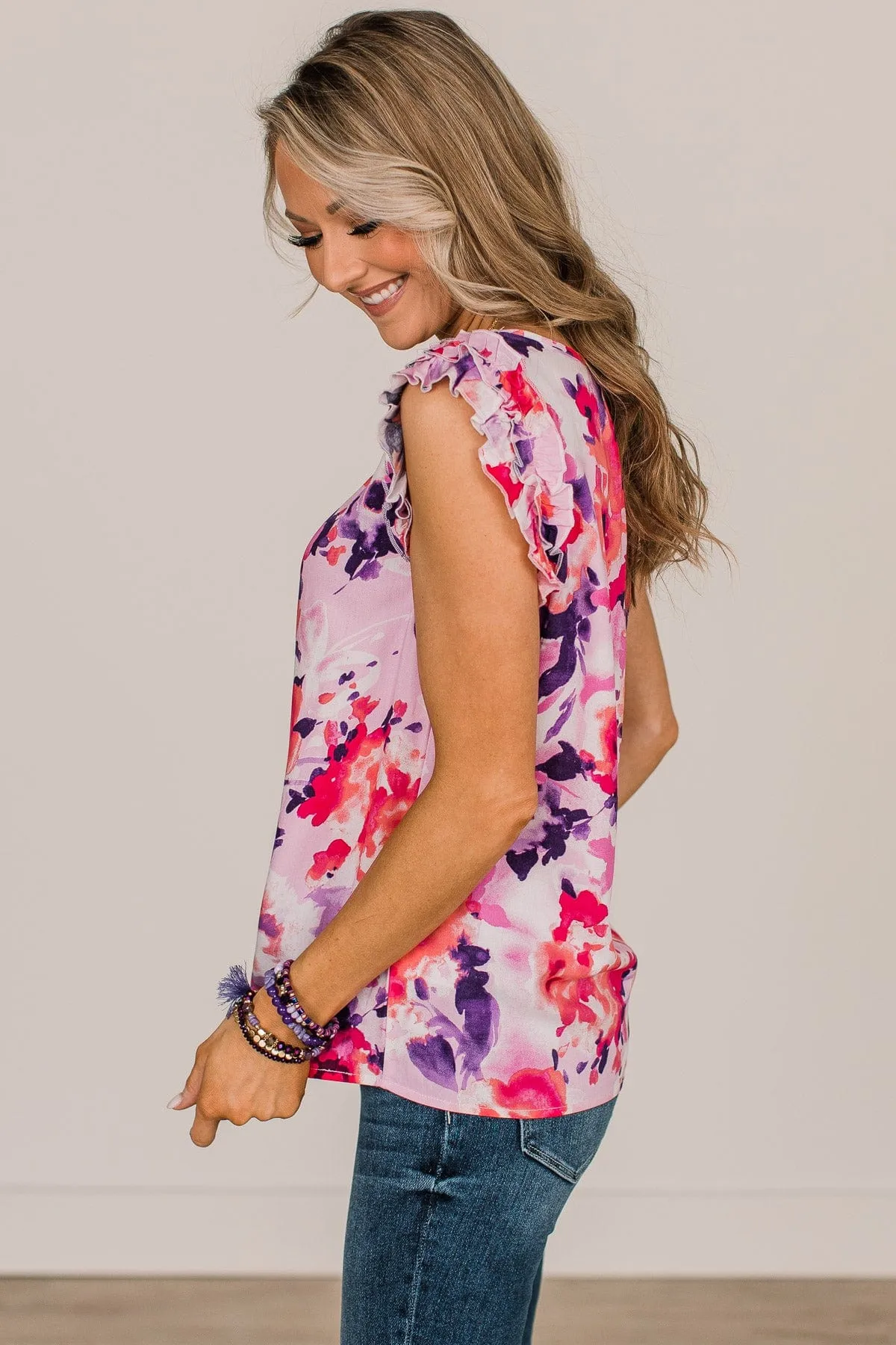 Gives Me Butterflies Floral Top- Purple & Pink