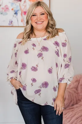 Giving Grace Floral Blouse- Ivory & Purple