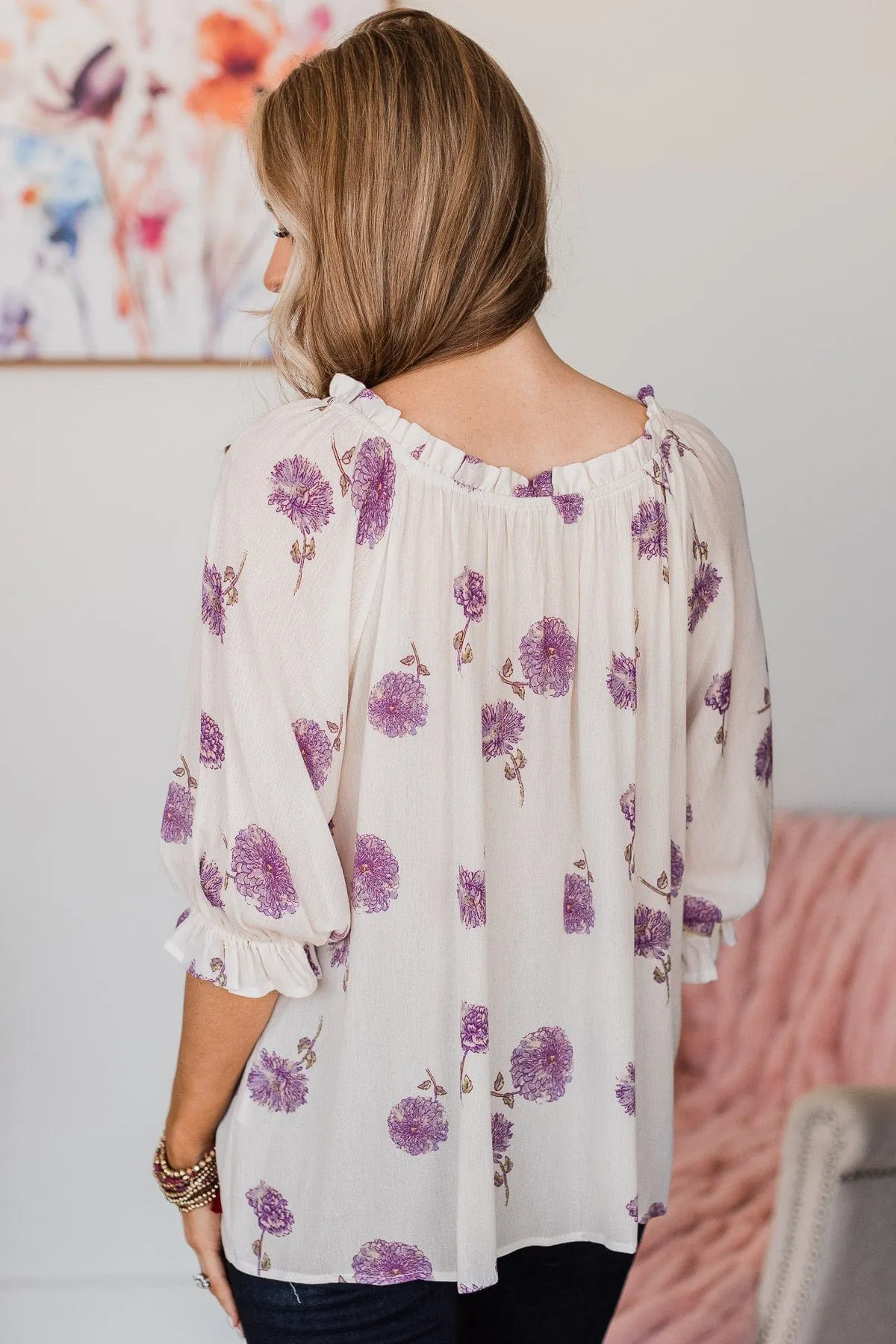 Giving Grace Floral Blouse- Ivory & Purple