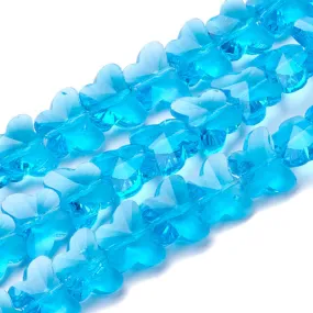 Glass Beads, Butterfly, Faceted, Transparent, Deep Sky Blue, 10mm