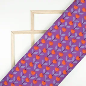 Grape Purple And Orange Floral Pattern Digital Print Viscose Natural Crepe Fabric