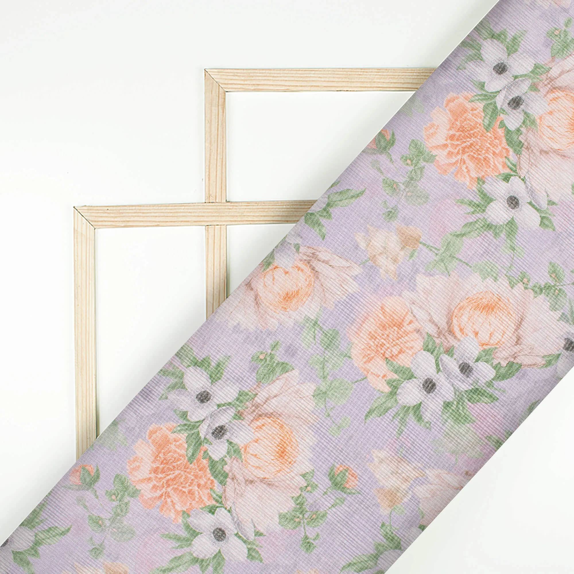 Heather Purple And Peach Floral Pattern Digital Print Kota Doria Fabric