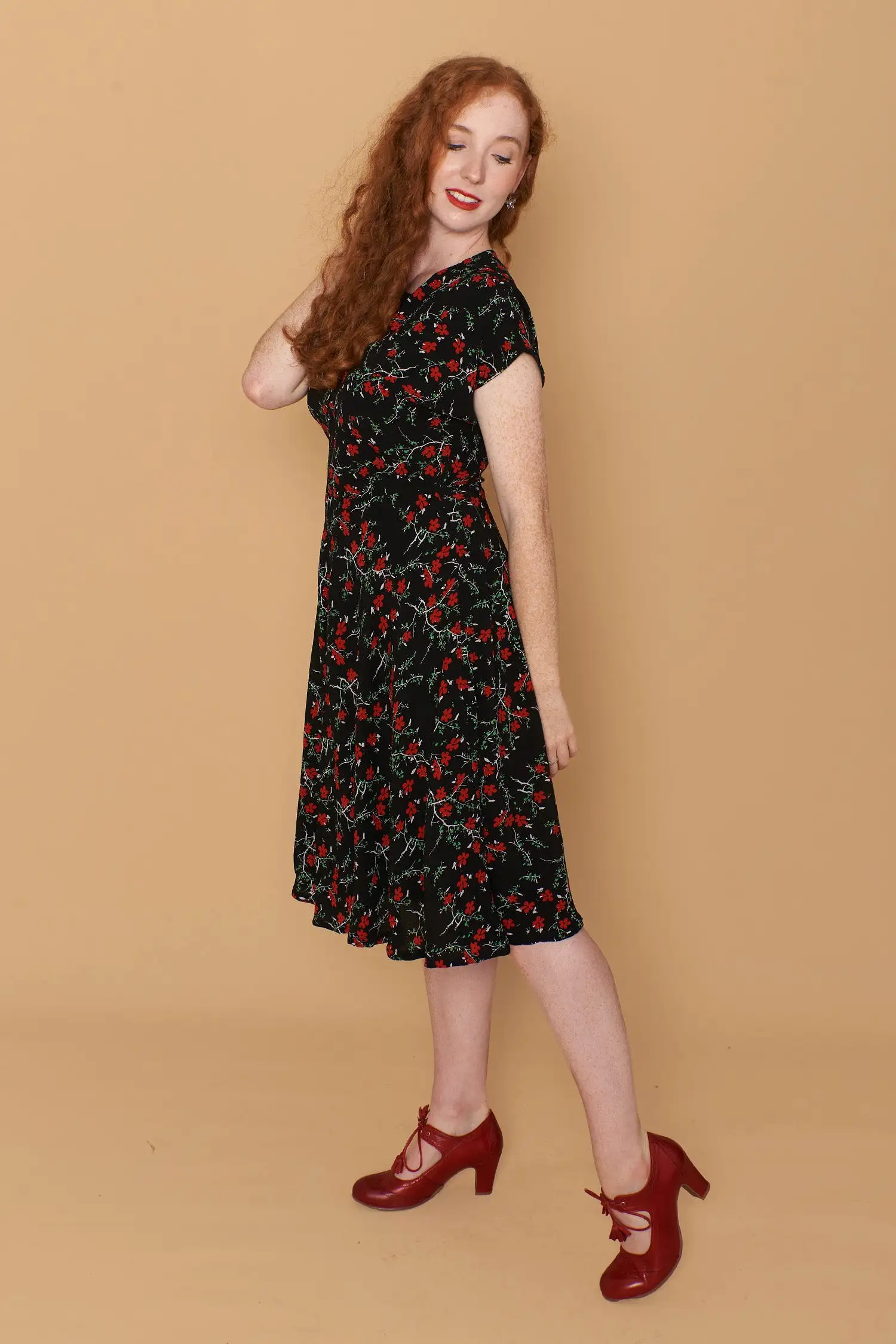 Kay Floral Black & Red Dress