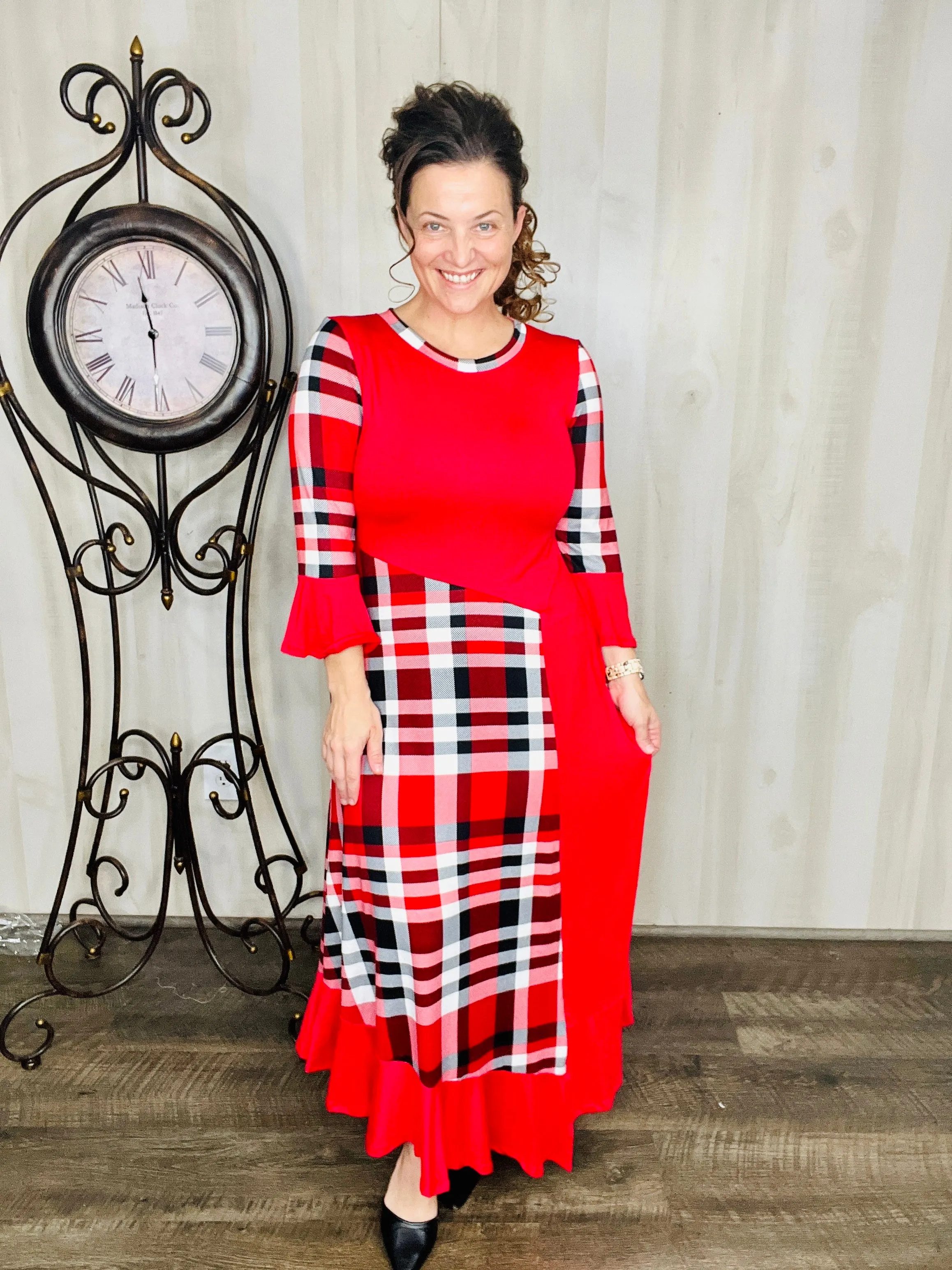 Kelly Midi Dress- Red Christmas Plaid