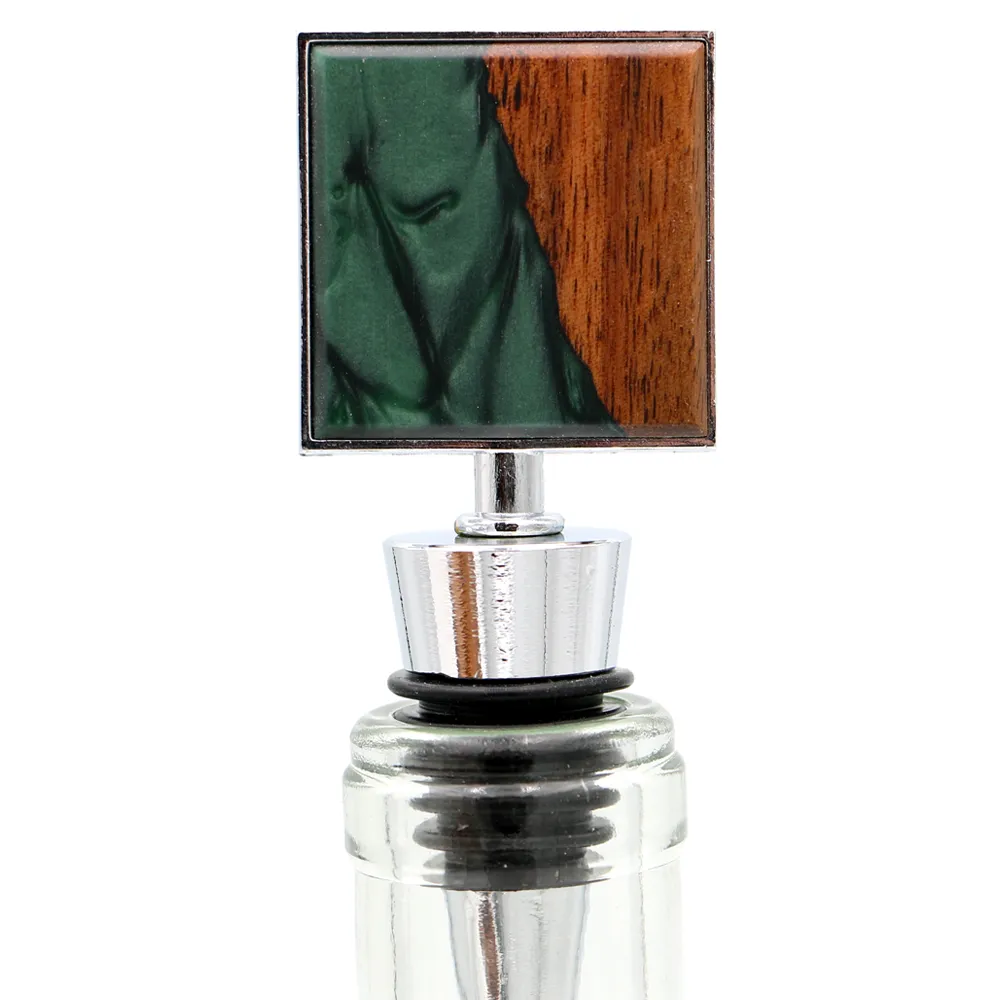 Koa Wood and Resin Square Bottle Stopper - Forest Green