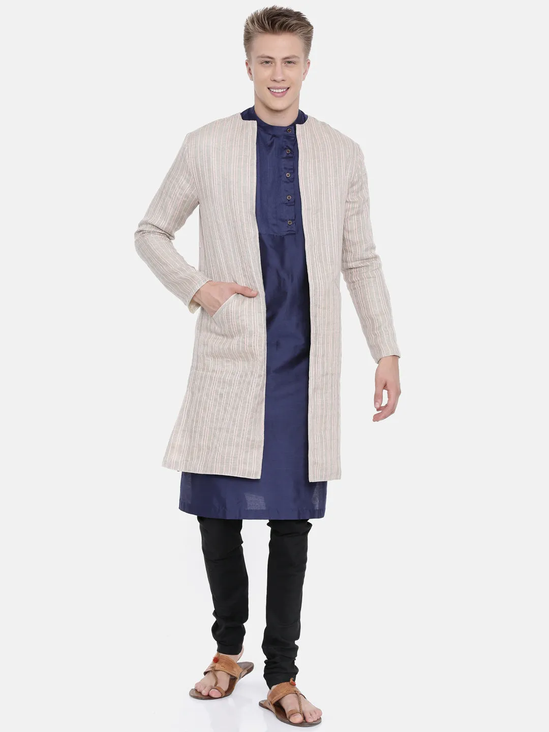 Linen Silk Reversible Long Jacket - MMLORJ001