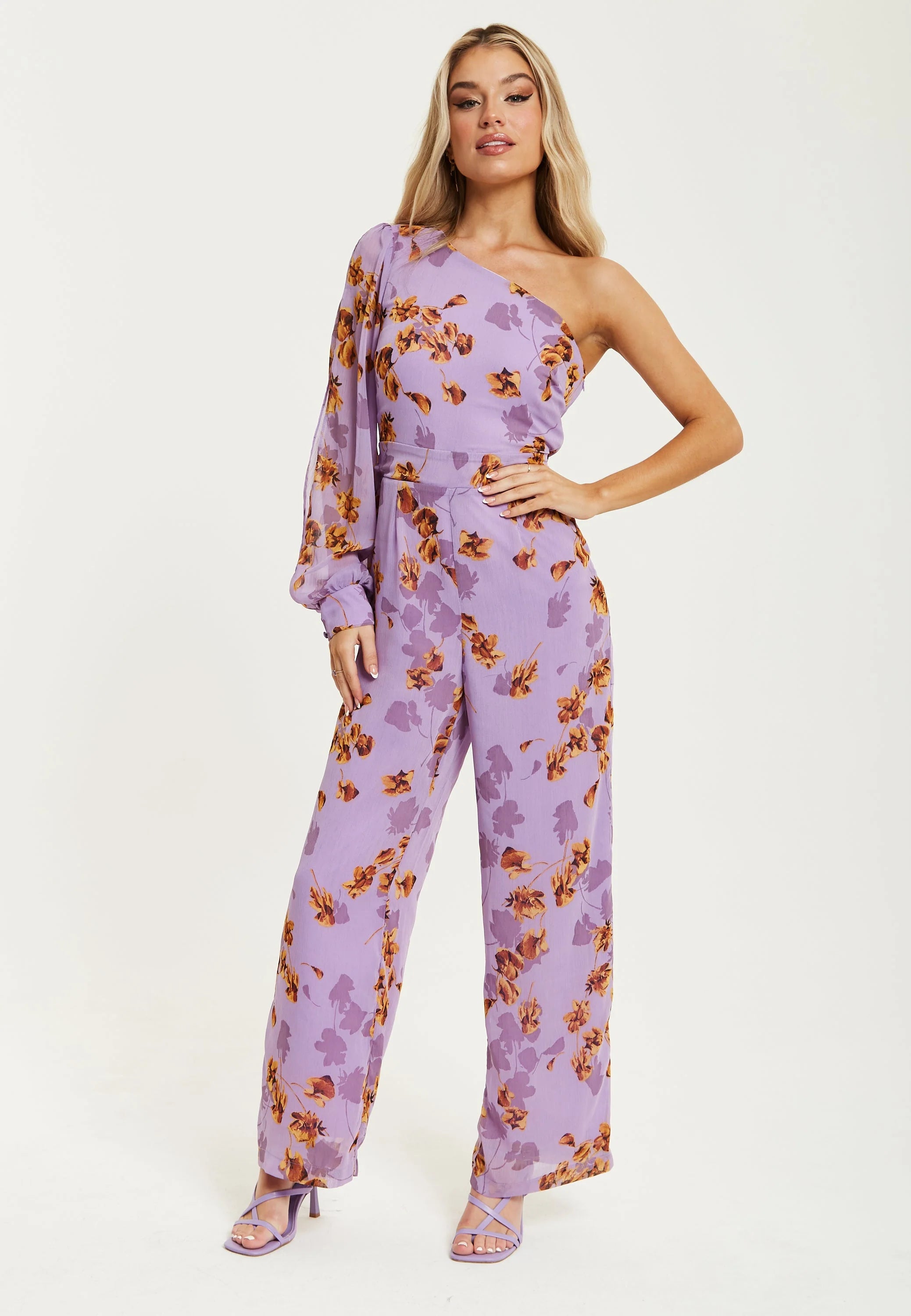 Liquorish Purple Floral Asymmetrical Jumpsuit