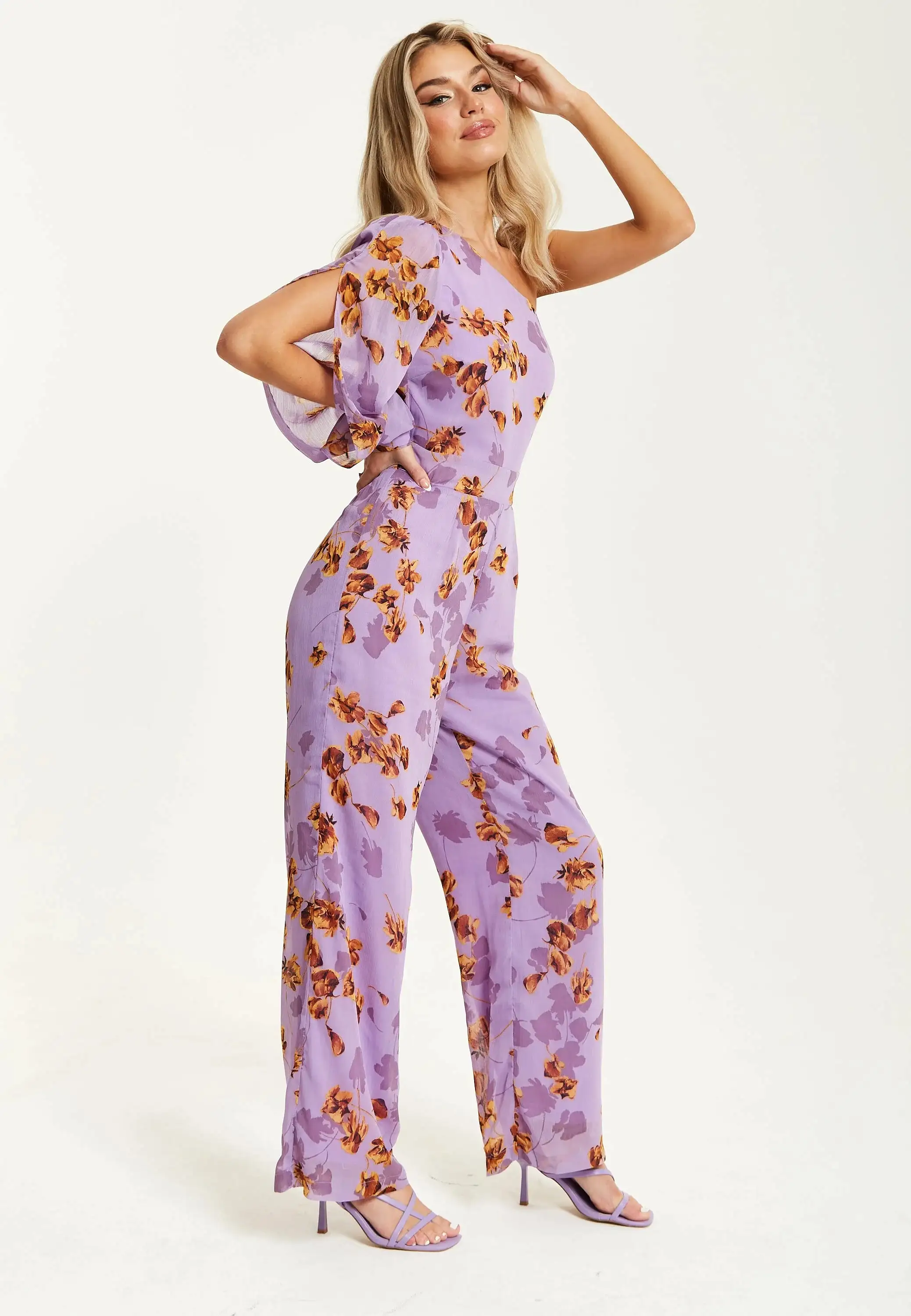 Liquorish Purple Floral Asymmetrical Jumpsuit