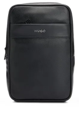 Logo-trim backpack in perforated faux leather