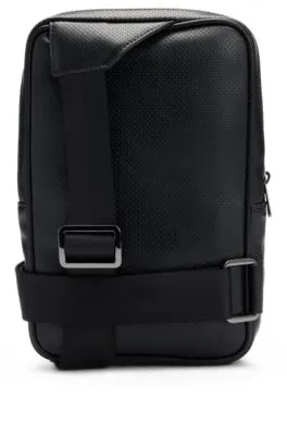 Logo-trim backpack in perforated faux leather