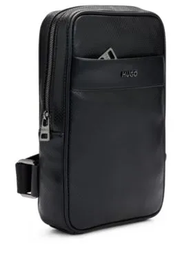 Logo-trim backpack in perforated faux leather