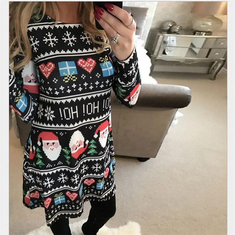 LOSSKY Fashion Casual Christmas Print Dress