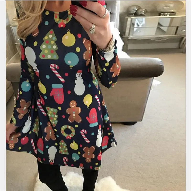 LOSSKY Fashion Casual Christmas Print Dress