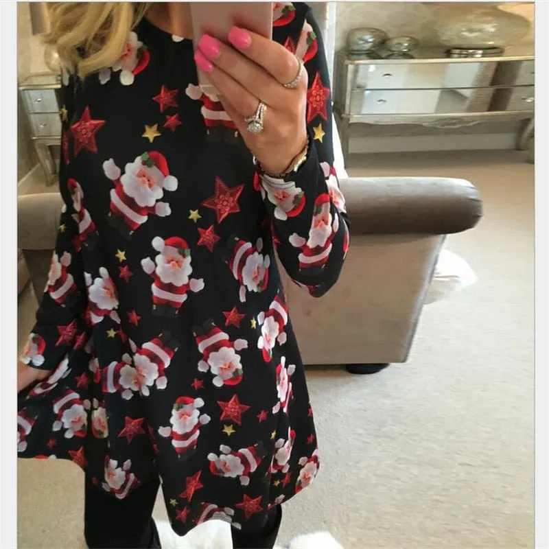 LOSSKY Fashion Casual Christmas Print Dress