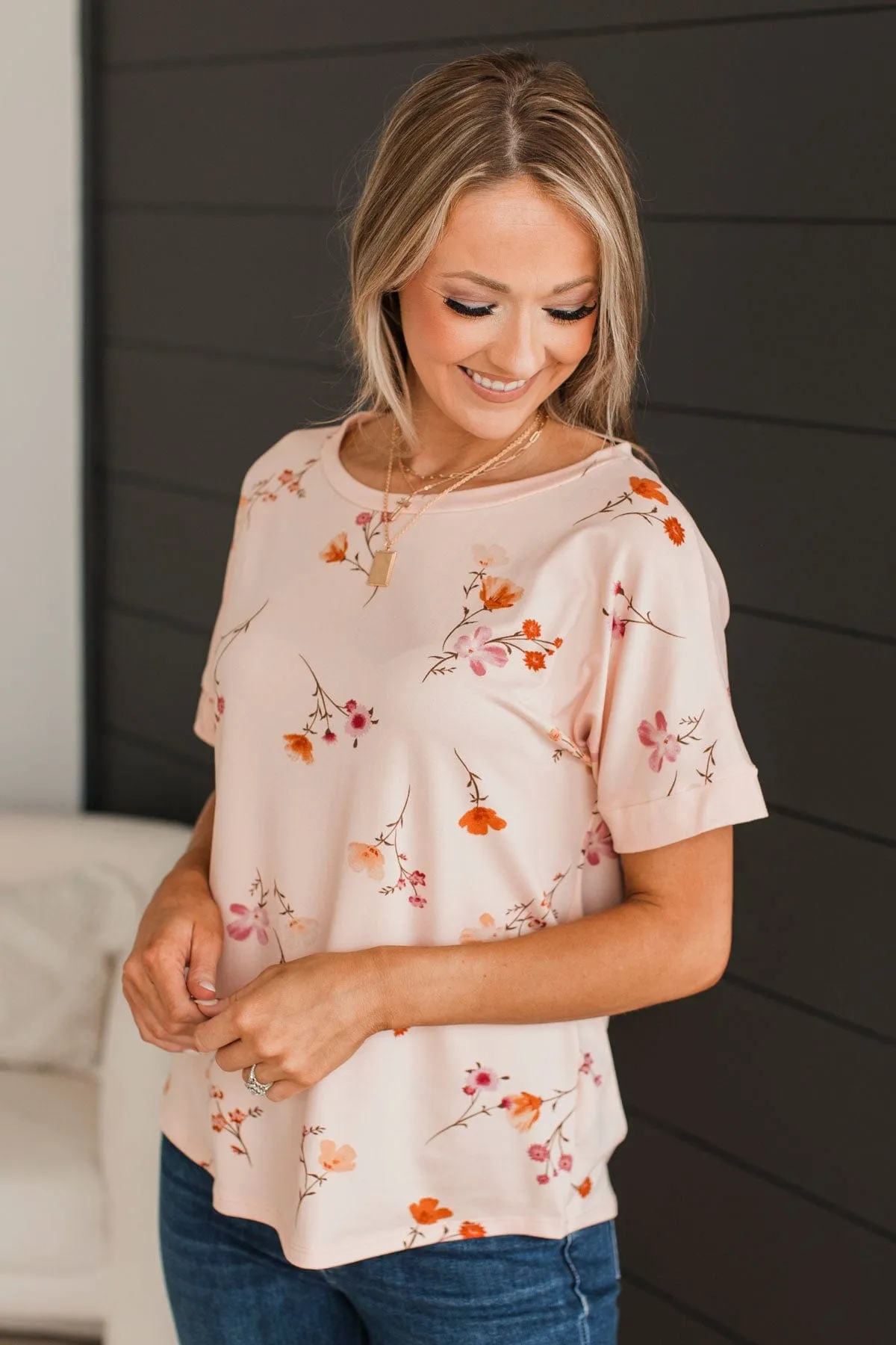 Lost In Your Gaze Floral Top- Blush