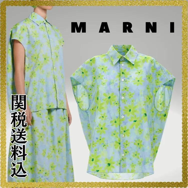 MARNI  |Light green poplin cocoon shirt with Parade print