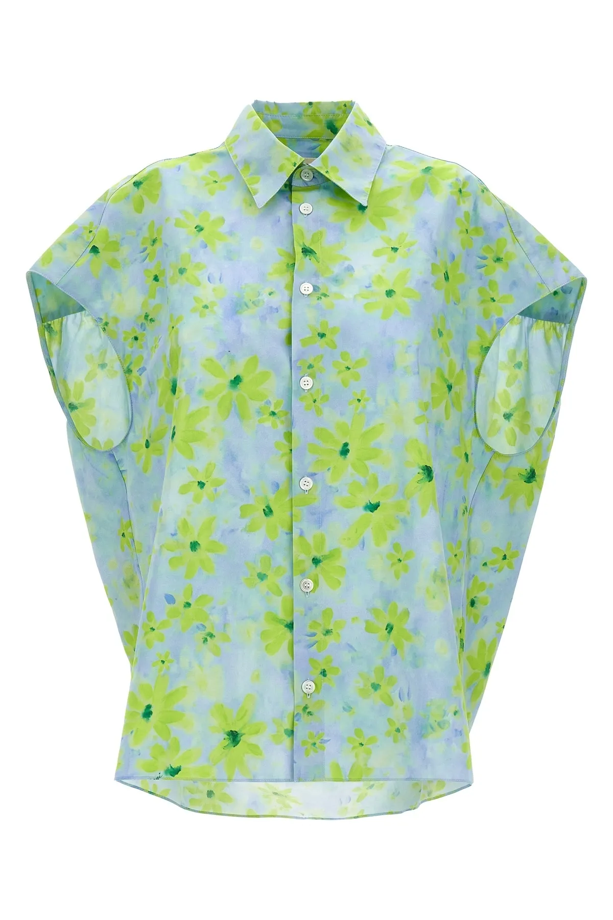 MARNI  |Light green poplin cocoon shirt with Parade print