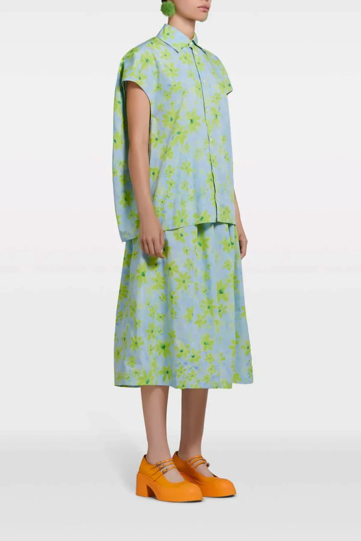 MARNI  |Light green poplin cocoon shirt with Parade print