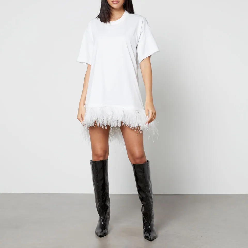 Marques Almeida Feather-Trimmed Cotton-Jersey T-Shirt Dress - XS | Coggles