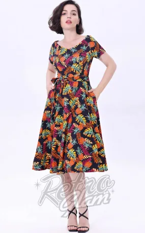 Miss Lulo Bella Swing Dress in Monstera & Pineapples Print