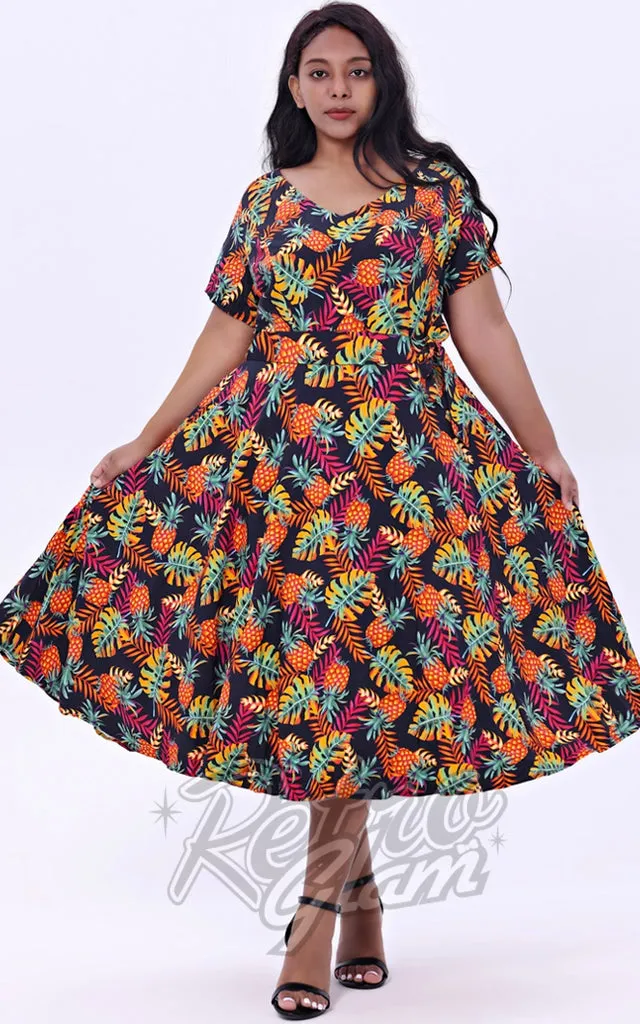 Miss Lulo Bella Swing Dress in Monstera & Pineapples Print