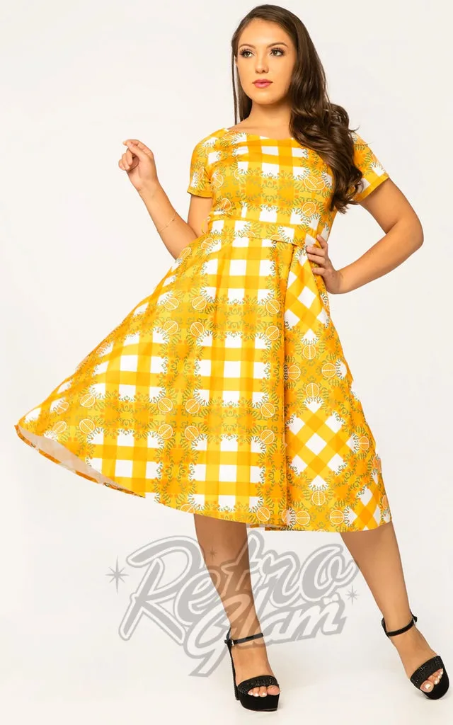 Miss Lulo Bella Swing Dress in Orange Gingham