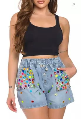 Multi color jeweled denim short