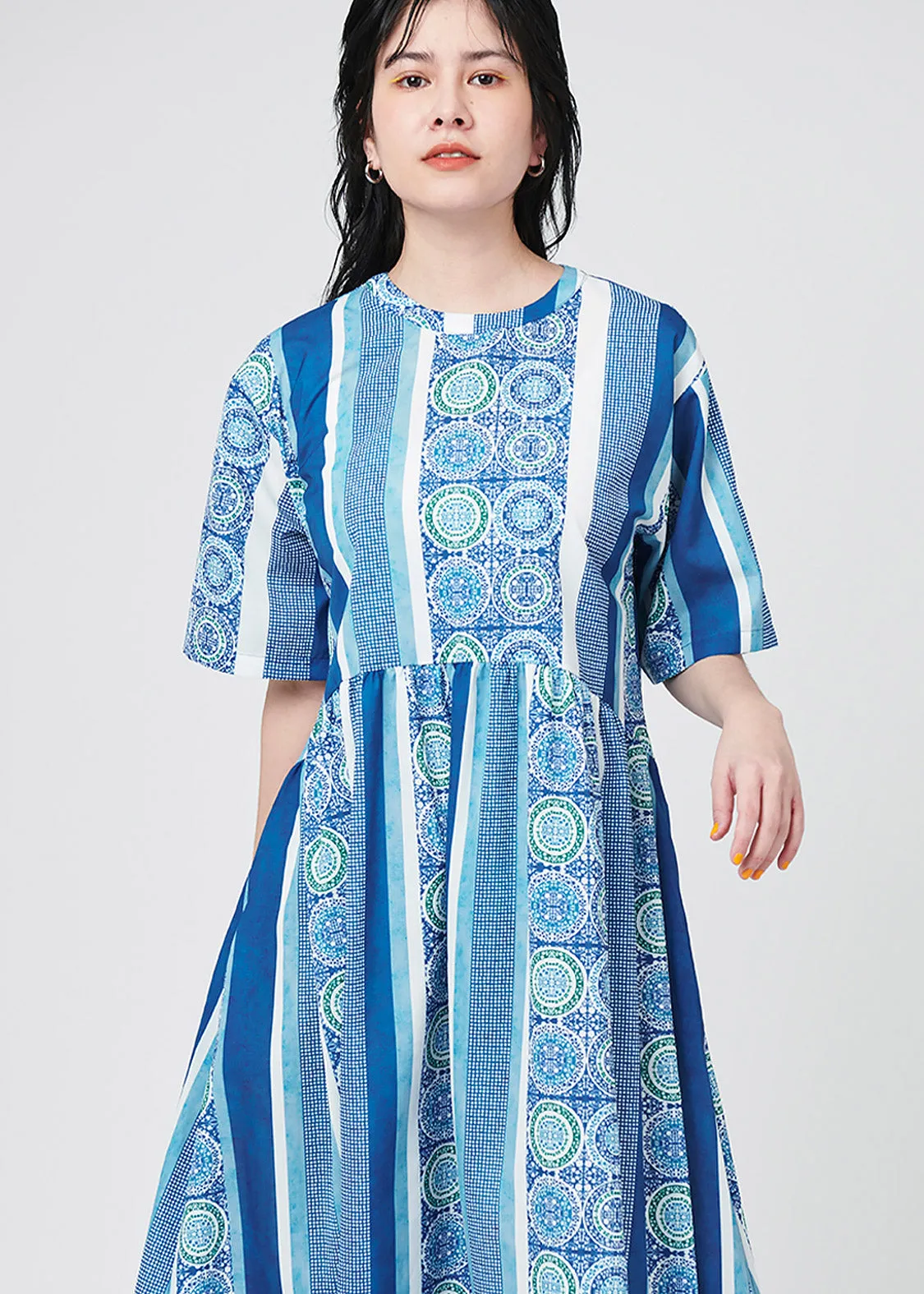 Multi Pattern Short Sleeve Shirt One-Piece (Nostalgic Pottery)