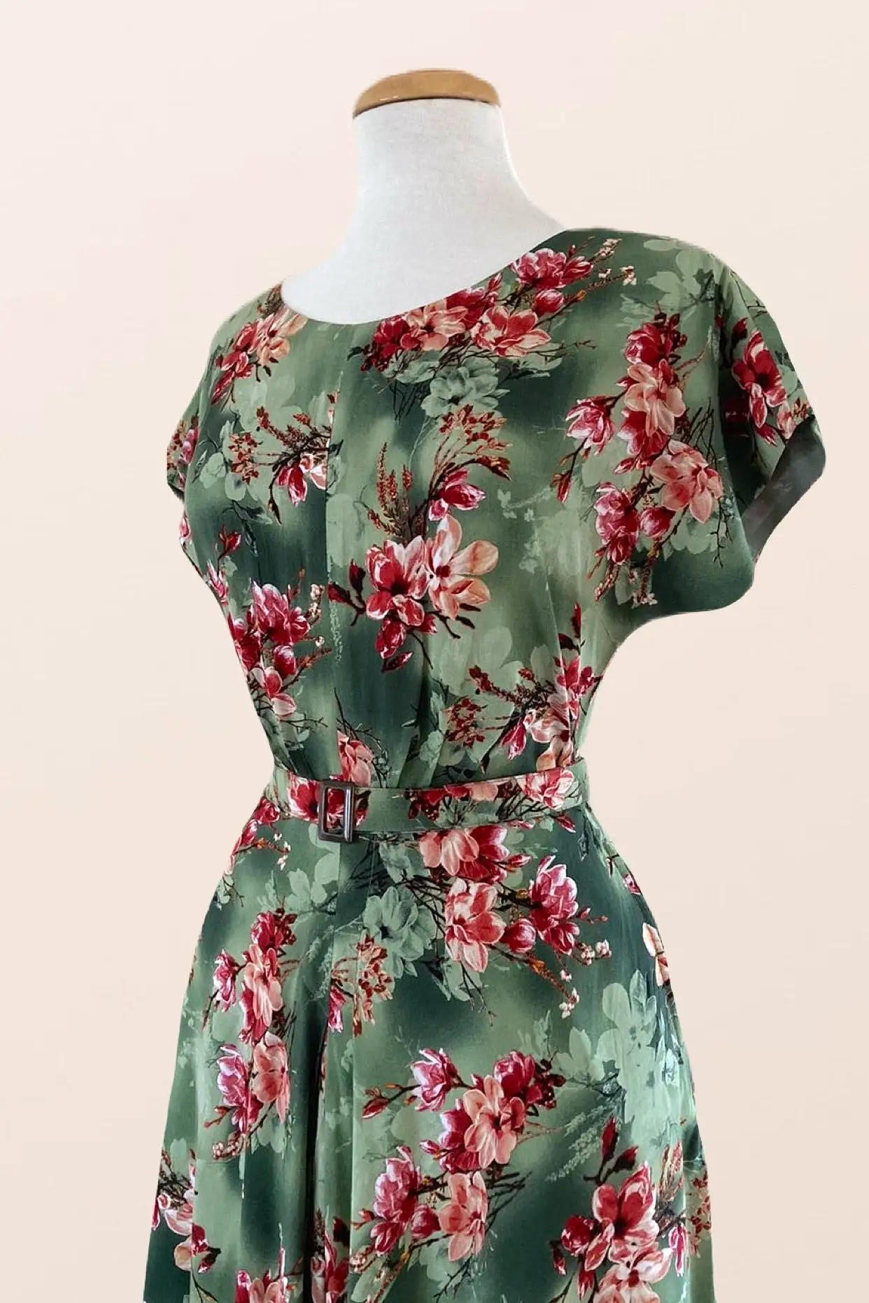 Myrtle Red & Green Frangipani Dress