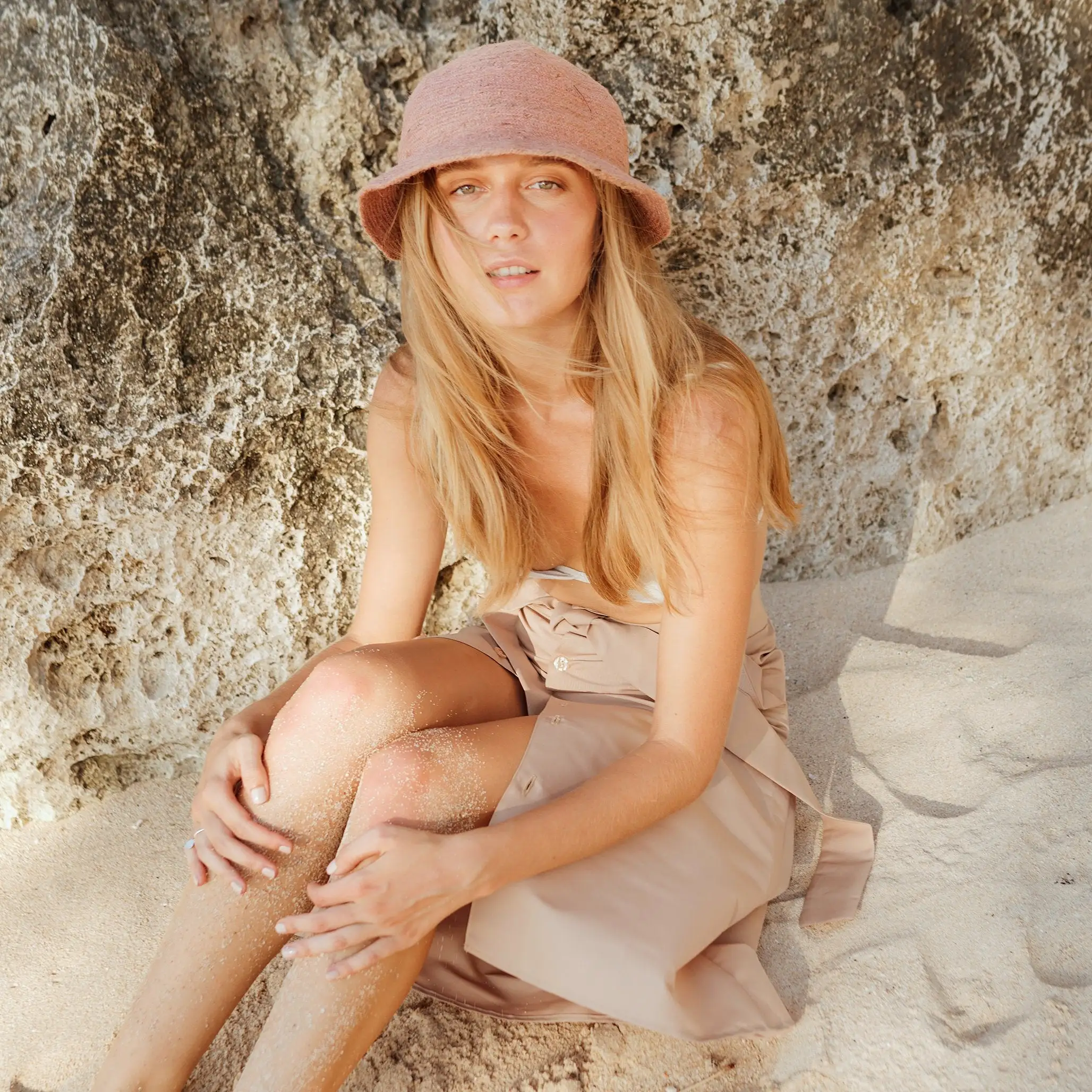 NALA Safari Jute Straw Hat, in Blush Pink