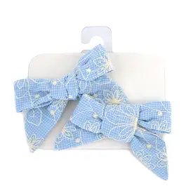 oh baby! Hair Bow Clip - Embroidered Flower - Sky Blue