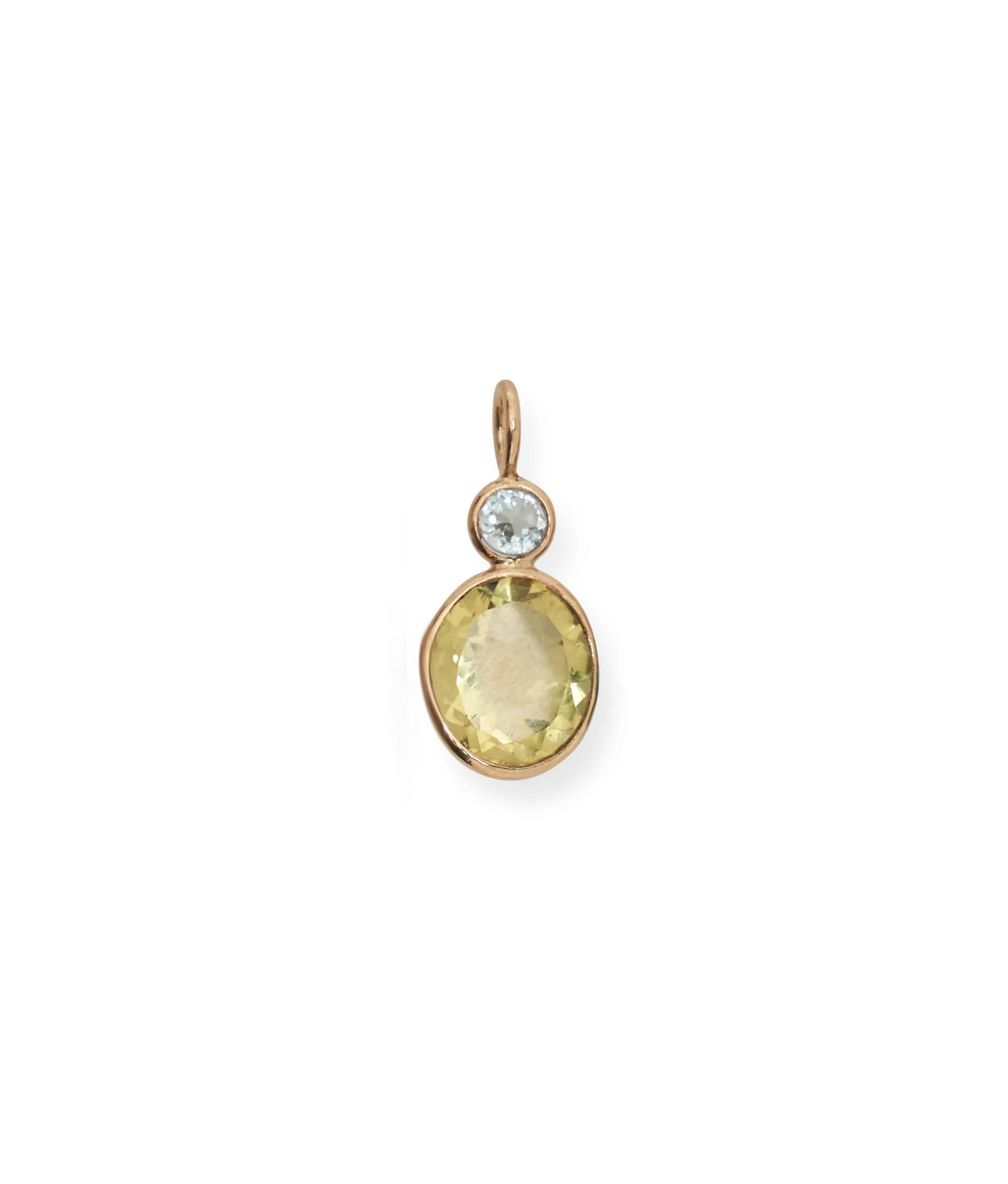 Oval 14k Gold Necklace Charm in Sky Blue Topaz & Lemon Quartz