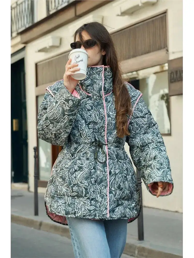 Oversized Women Vintage Print Cotton Coat