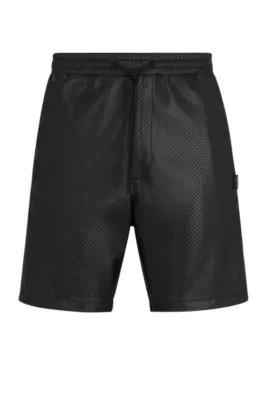 Perforated faux-leather shorts with stacked logo