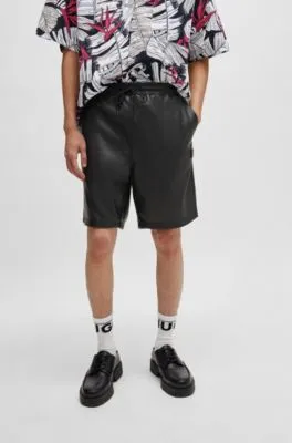 Perforated faux-leather shorts with stacked logo